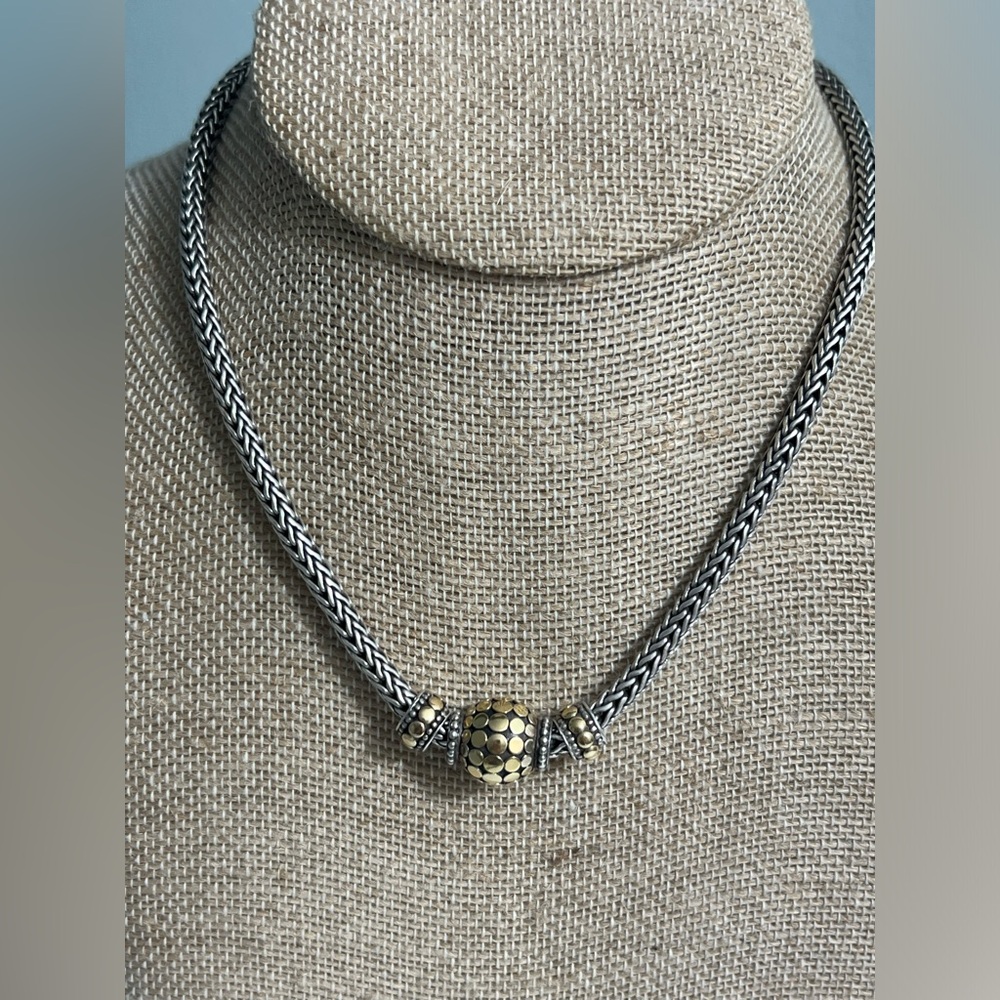 John Hardy Classic 3 Bead Dot Slide Necklace Sterling 925/18k Gold -16"